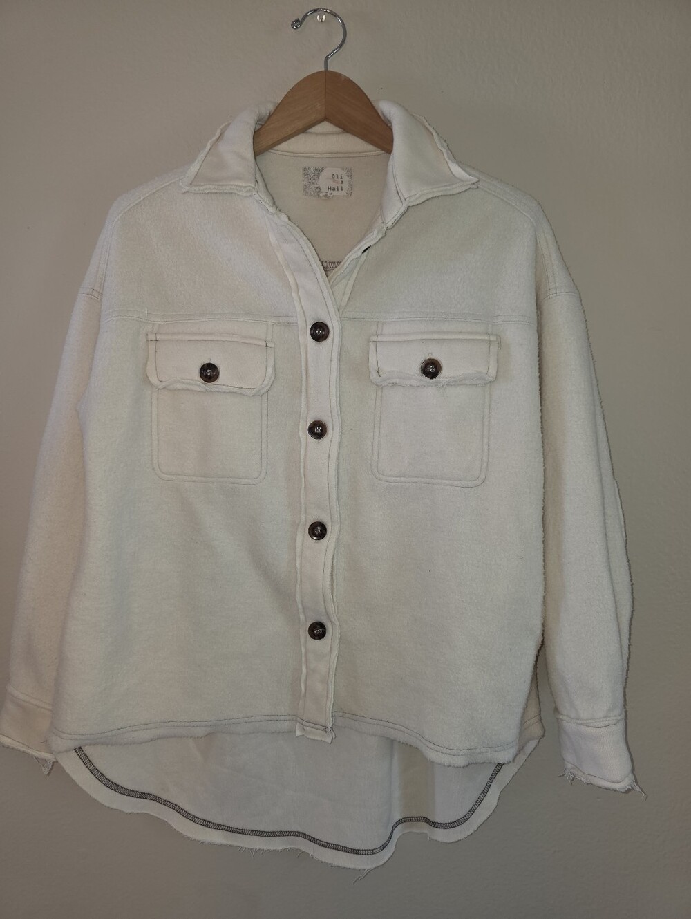 OLI & HALI Oli and Hali Button Down Shirt Shacket with Pockets Cream Size Small